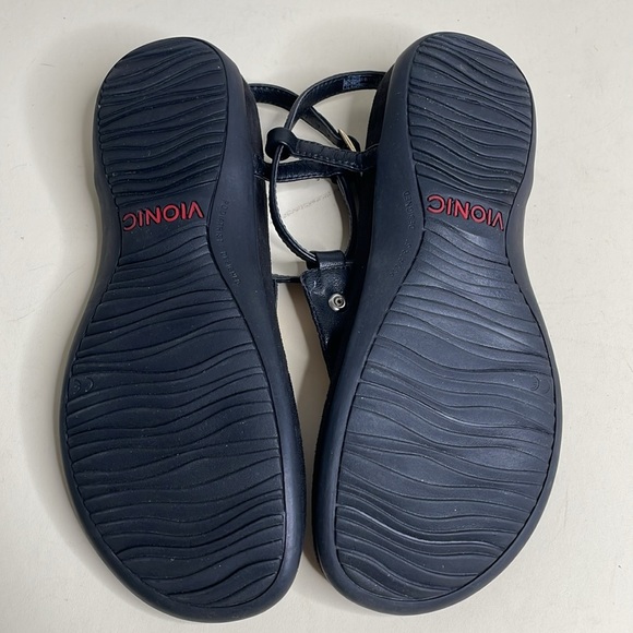 Vionic Black Leather Upper Gold Accent Ankle Strap Thong Sandals Size 7 - Picture 8 of 10